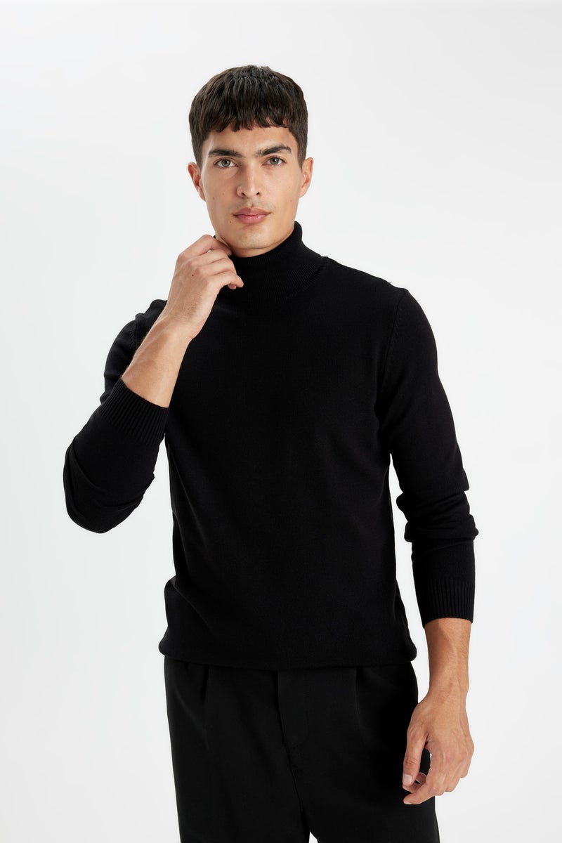DeFacto Black Man Black Slim Fit Turtleneck Basic Knitwear Pullover Casual - Image 3